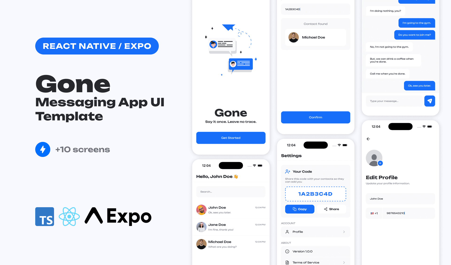 Gone – Messaging App UI Template (React Native / Expo)
