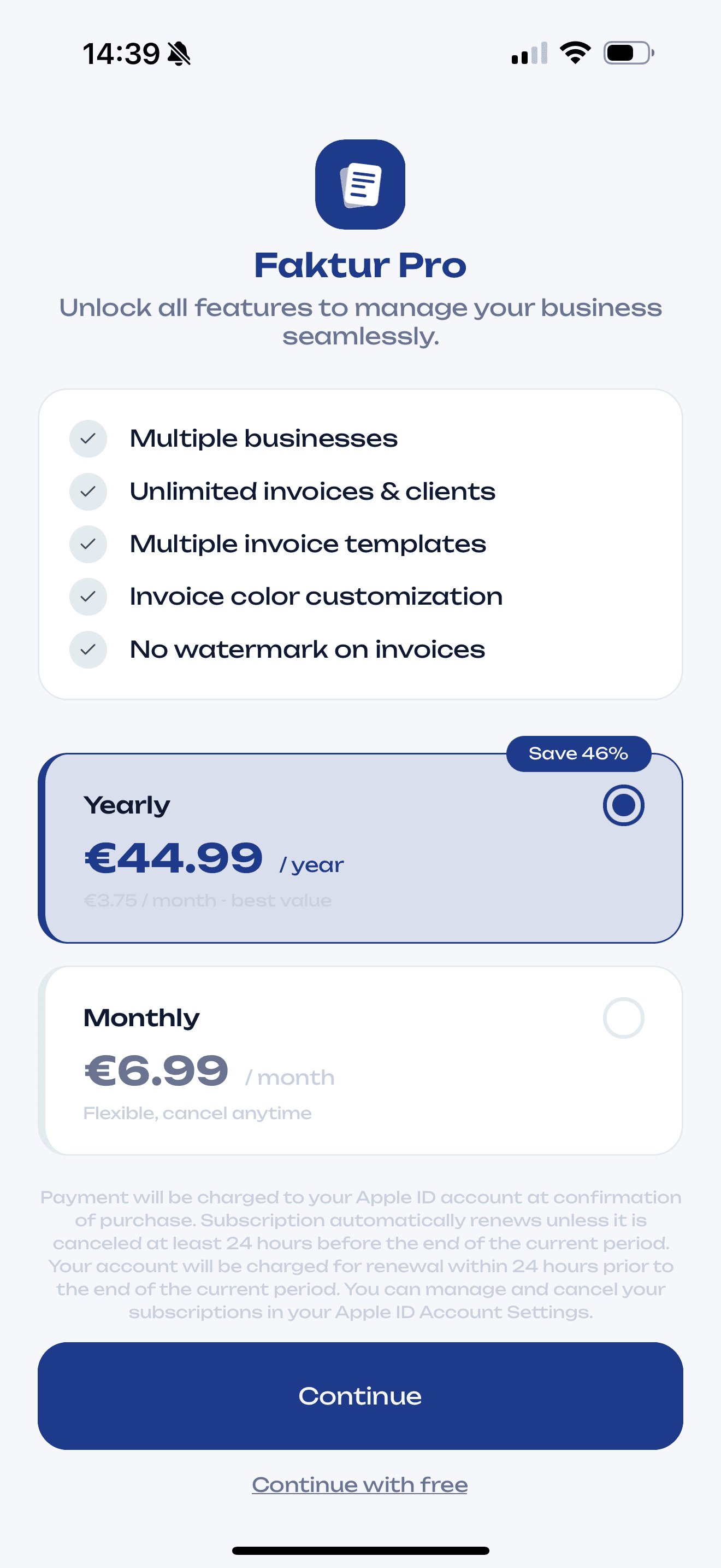 Paywall screen