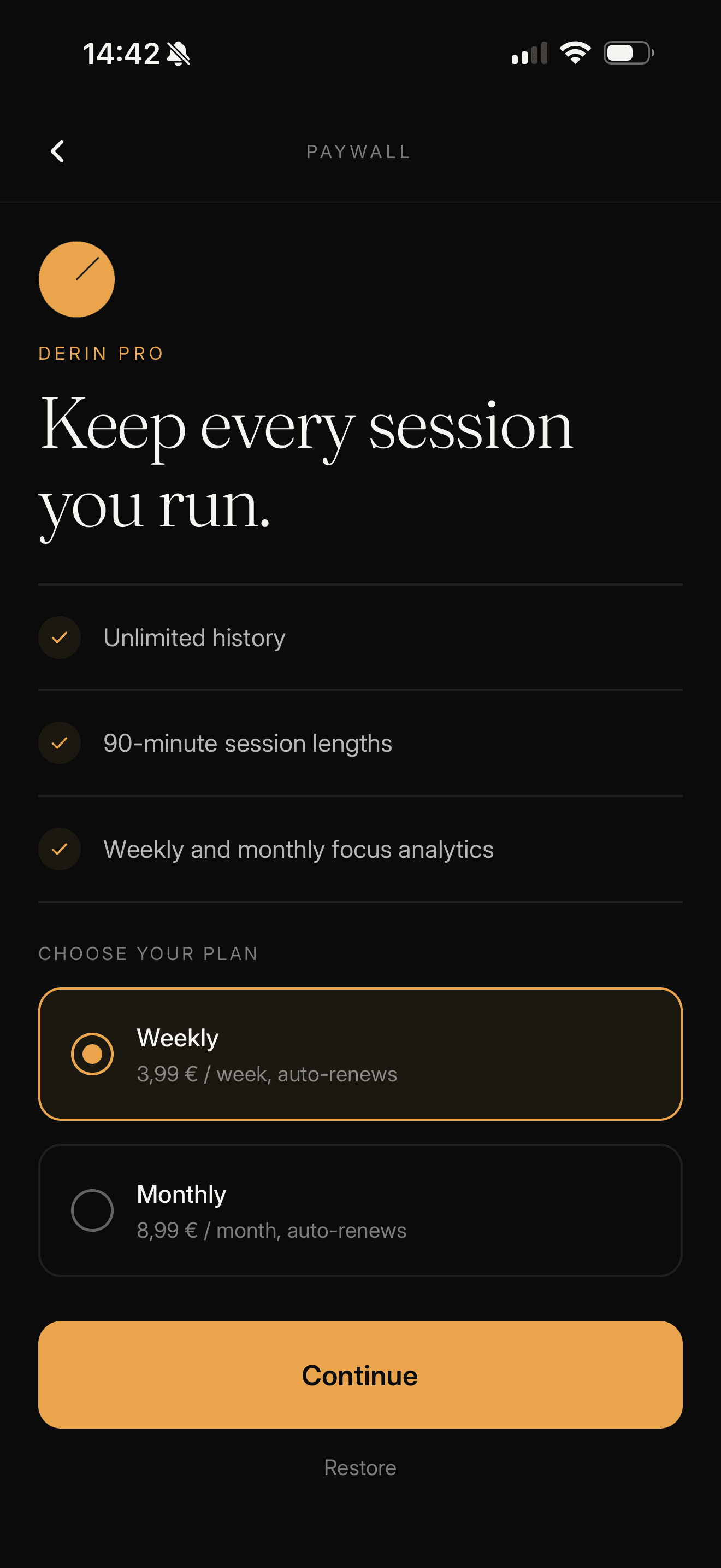 Paywall screen