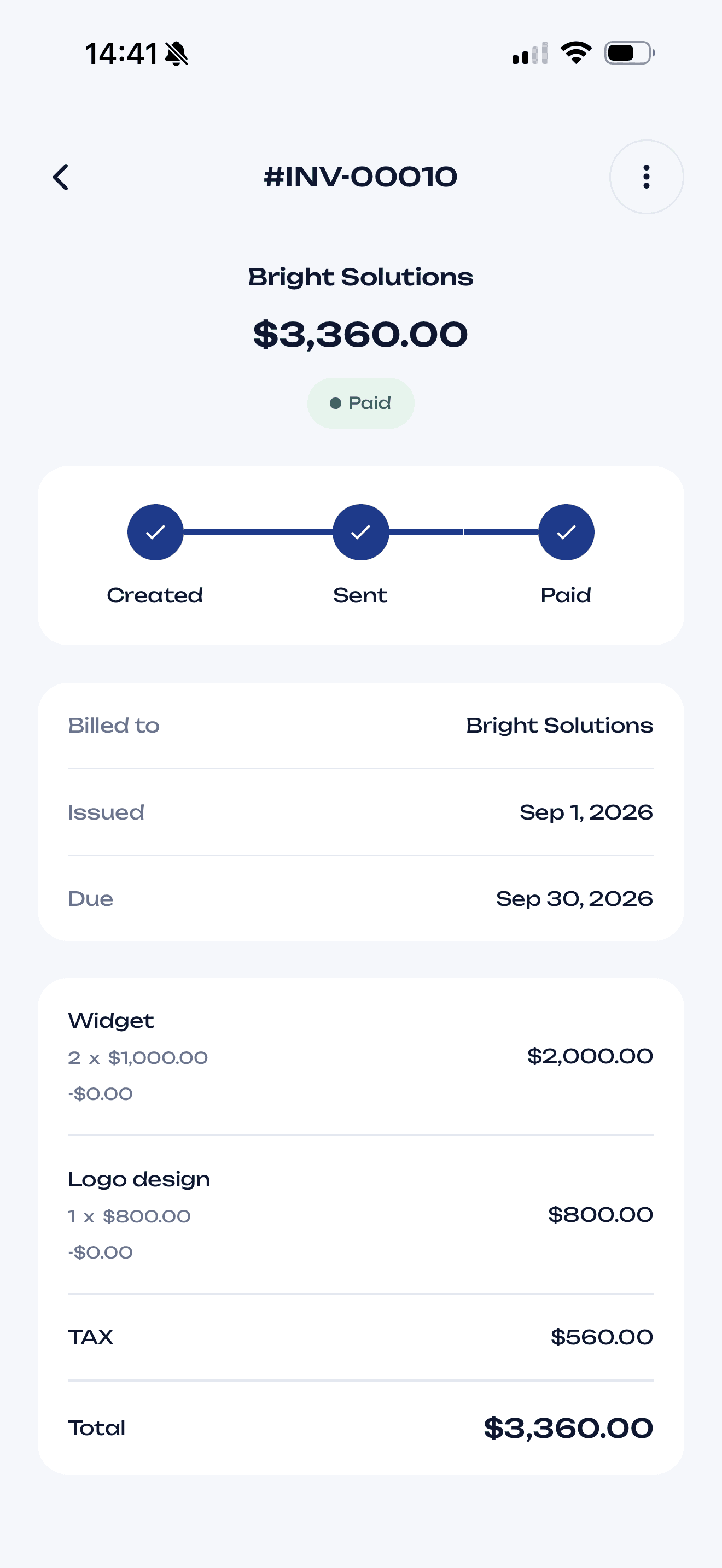 Invoice screen